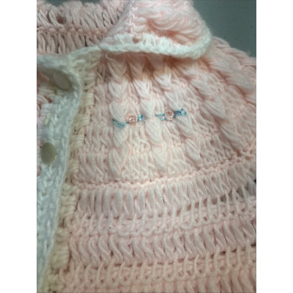VTG  Handmade in Korea Baby Sweater Pink 100% Acrylic Buttons Collar